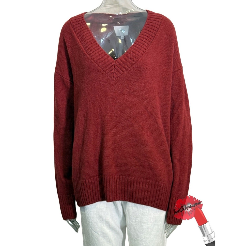 Reformation Jadey Sweater Womens Large Chianti Red Cashmere Oversized Vneck